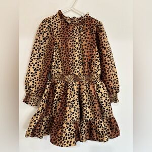 Janie and Jack Smocked Ruffle Dress, Girls 5, Leopard print, Long sleeve
